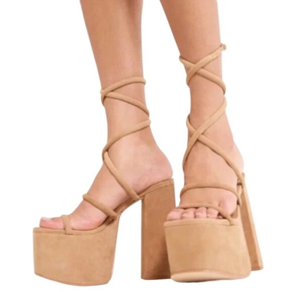 Cult Gaia Hyte Platform High Block Heel Sandals Camel Size 7 New In Box - Picture 4 of 9